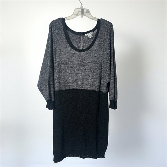 WD-NY Woman Gray Black Colorblock Sweater Dress Size 1X Plus Dolman Sleeve Knit - Picture 1 of 5